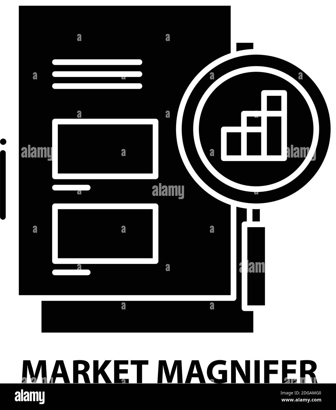 market magnifer icon, black vector sign with editable strokes, concept ...
