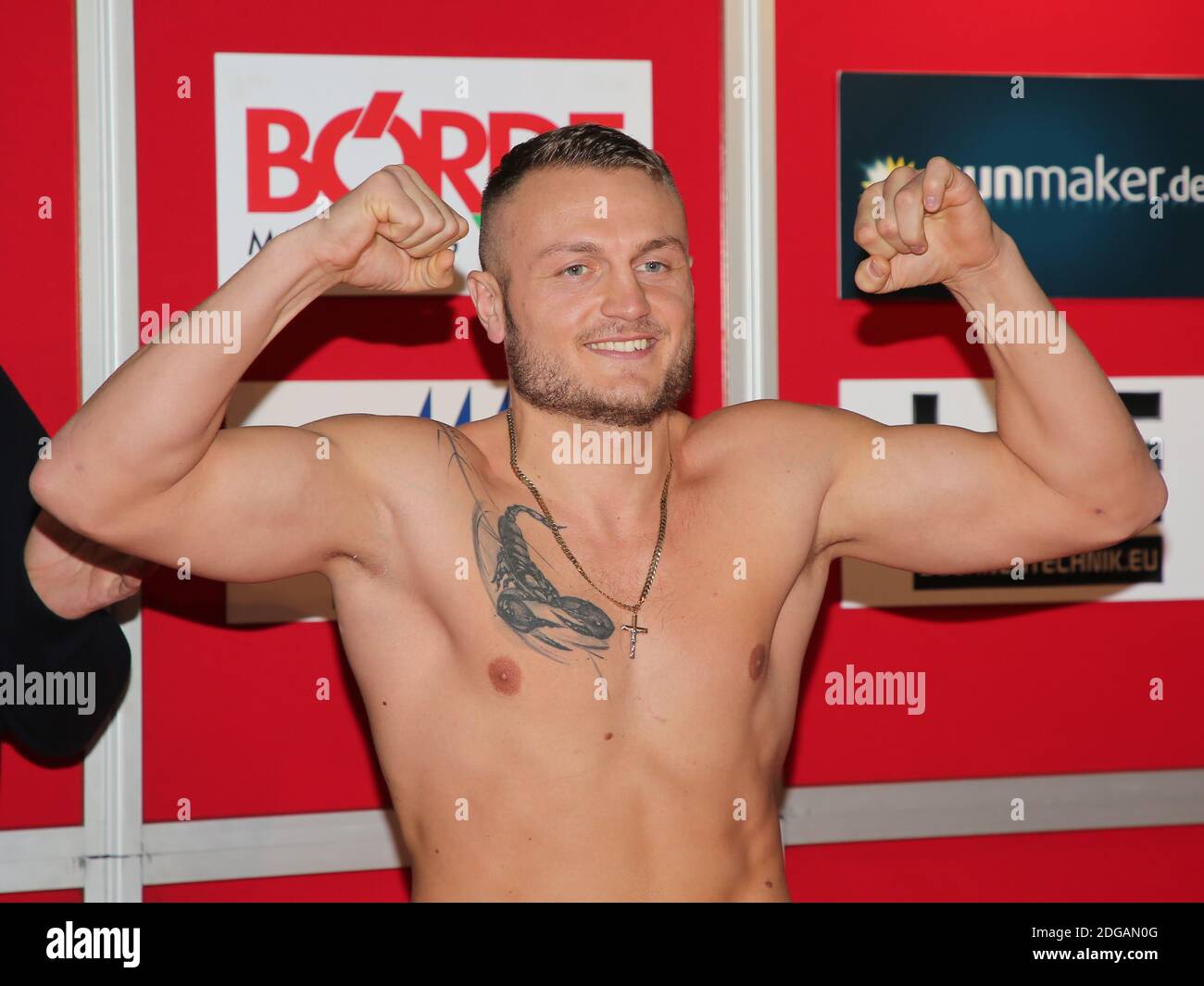 Light heavyweight boxer Adam Deines SES boxing weigh in before fight against Zoltan Sera 2.3.19 Stock Photo