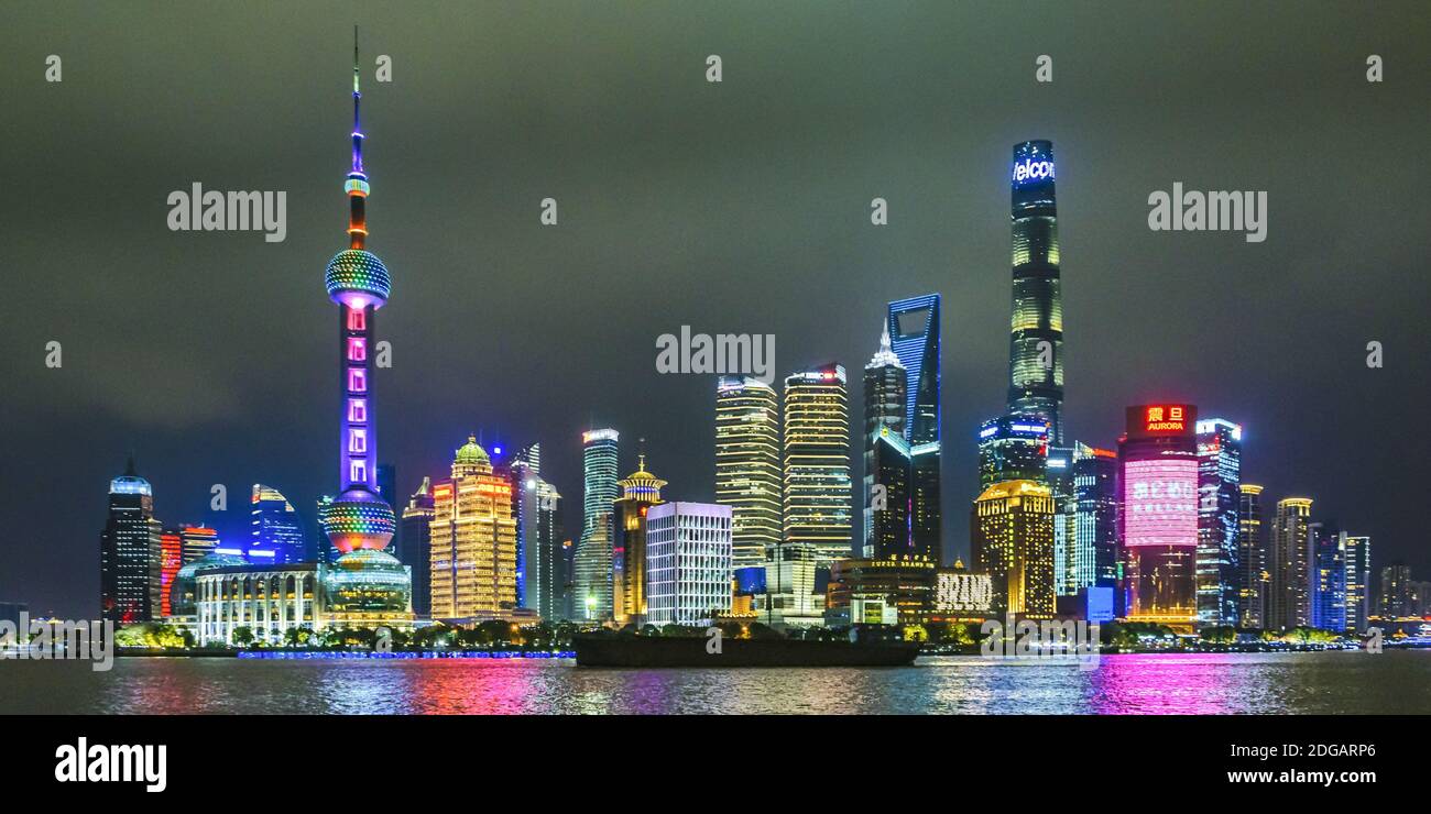 Pudong District Night Scene, Shanghai, China Stock Photo