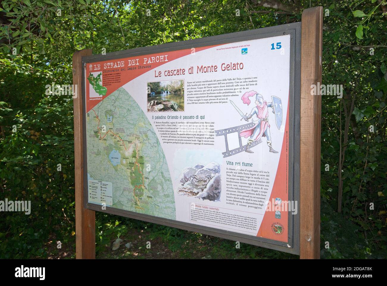 Information sign in Valle del Treja Regional Park, Viterbo, Lazio, Italy Stock Photo