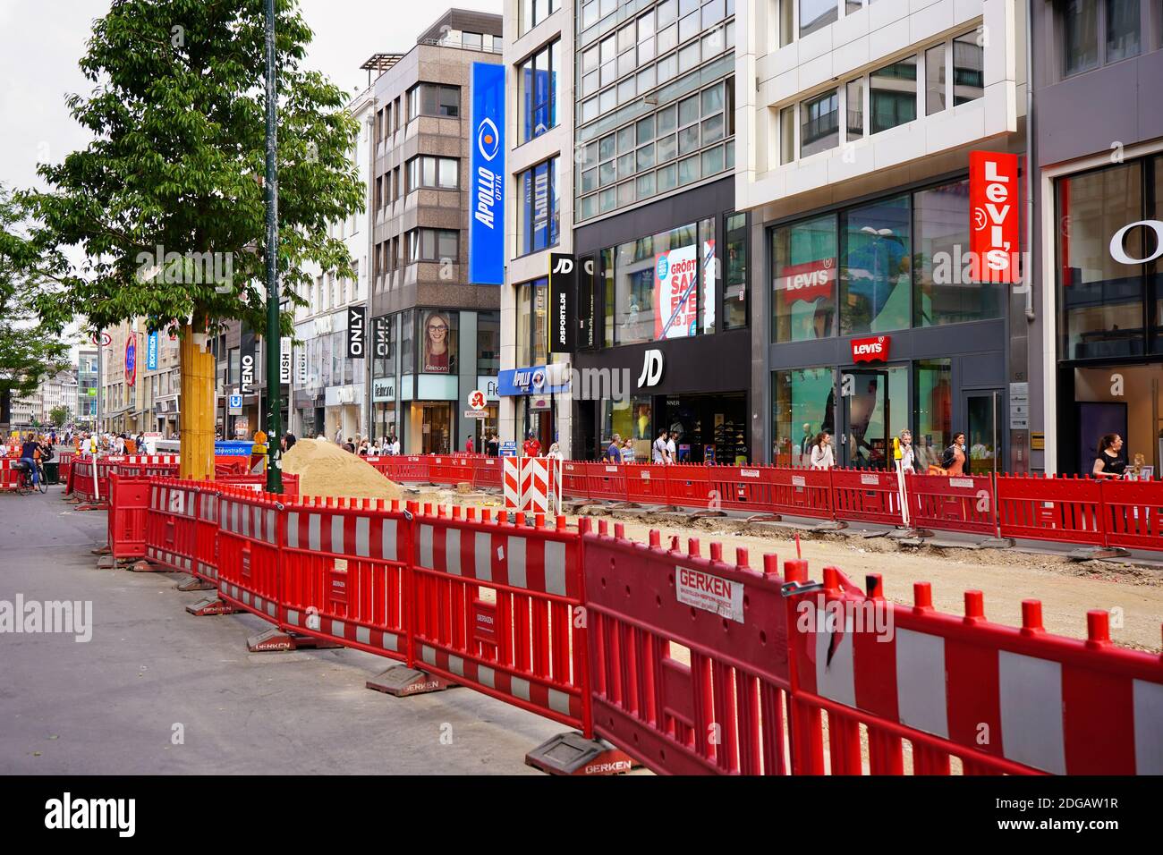 Construction work being done on Düsseldorf's main downtown shopping street Schadowstraße. Stock Photo