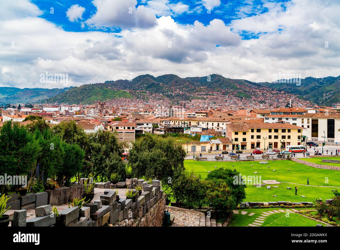 View of the city of Cusco from the Convent Santo Domingo in Peru Stock Photo