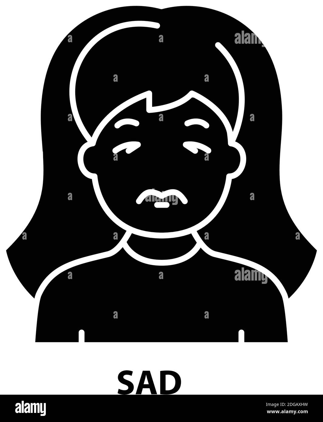 sad icon, black vector sign with editable strokes, concept illustration Stock Vector