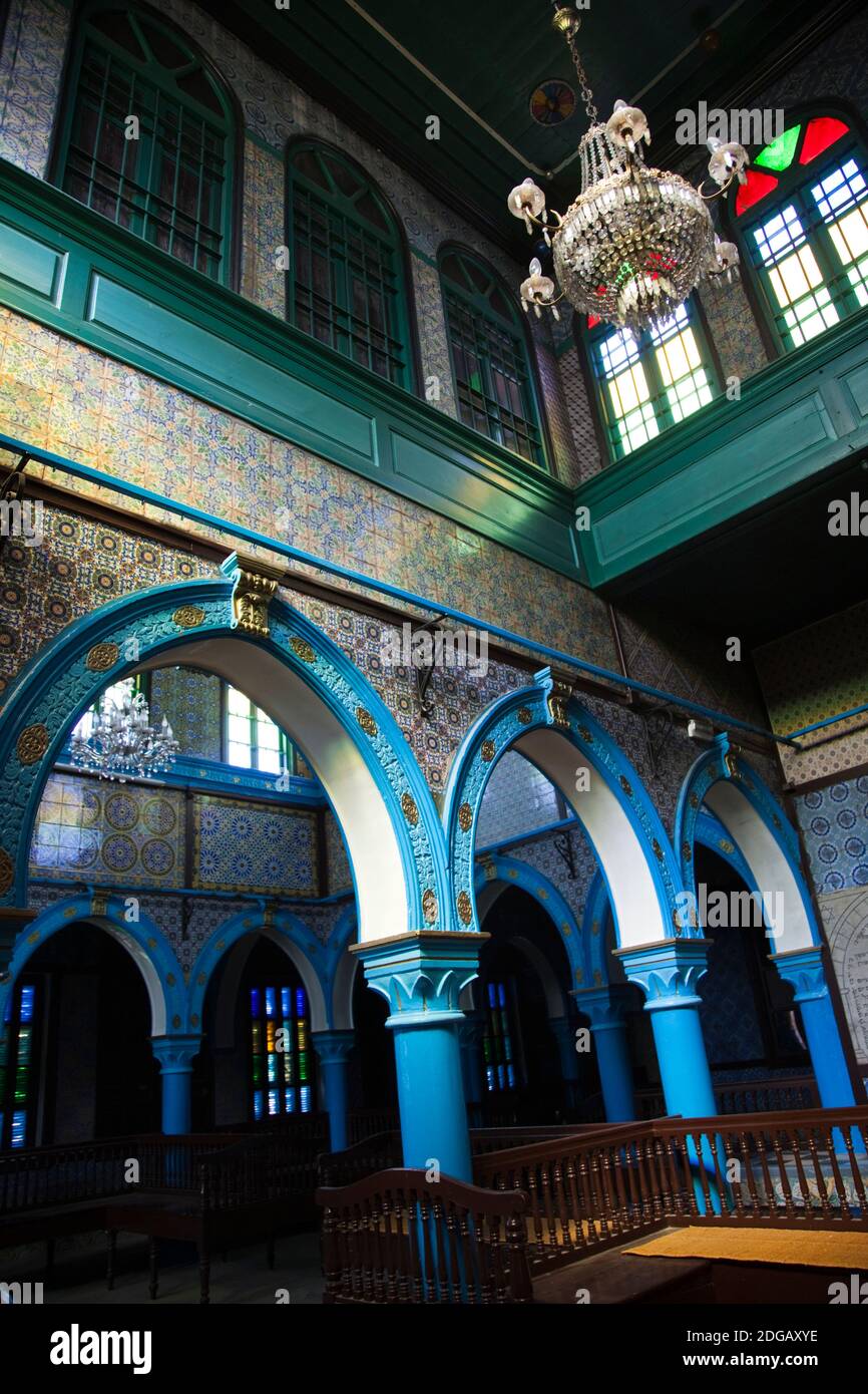 Interiors of the oldest synagogue, El Ghriba Synagogue, Er-Riadh ...