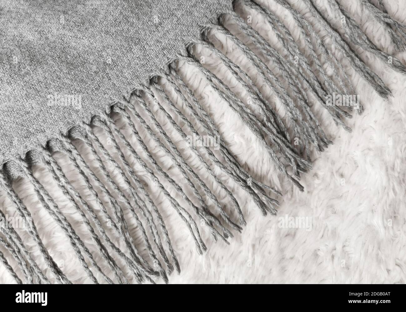 Wool warm gray scarf with fringes Stock Photo