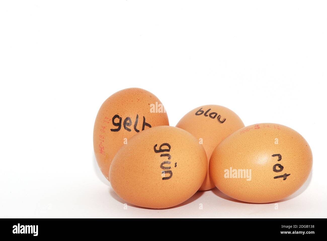 German labeled with easter eggs to color on a white background Stock Photo
