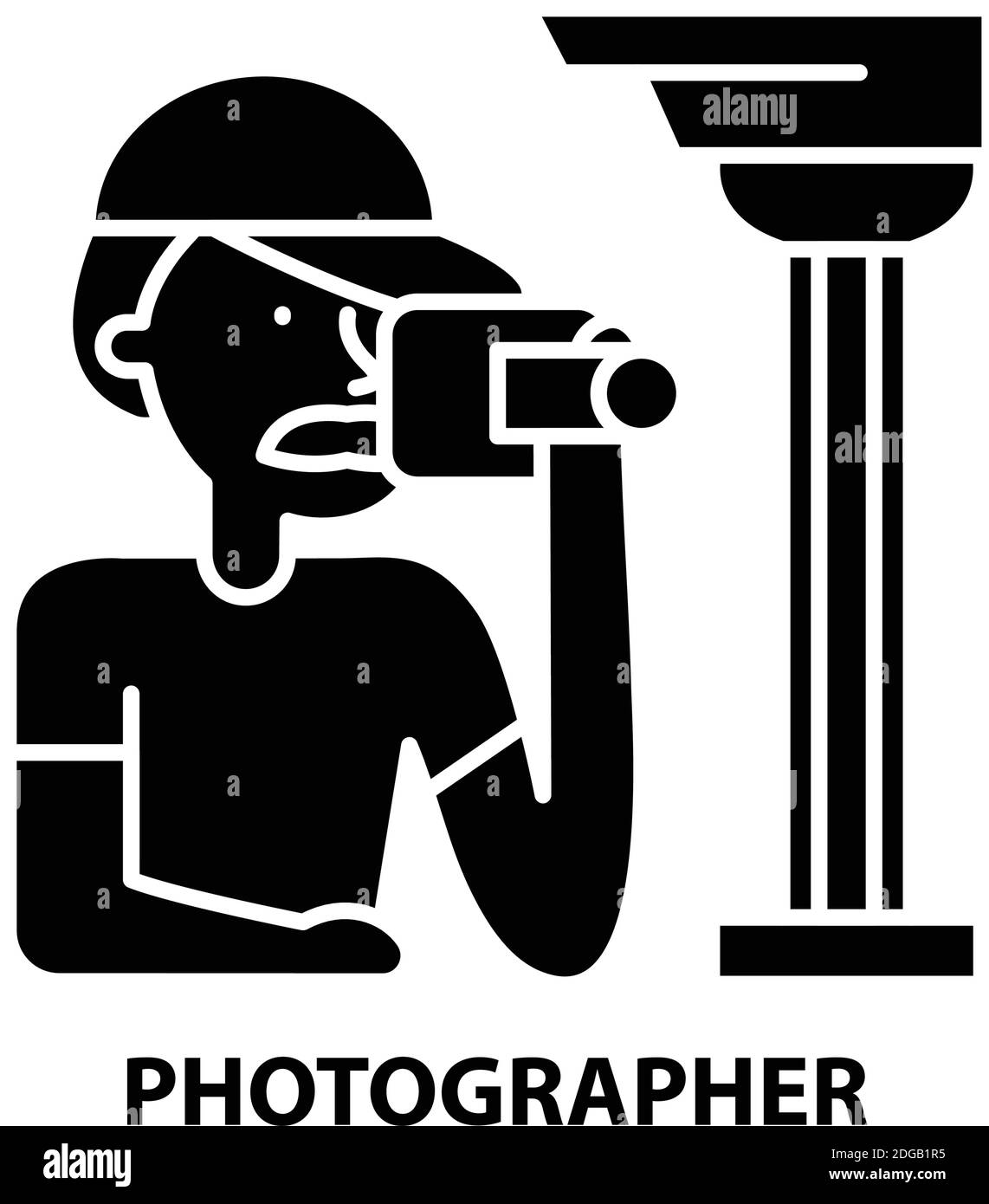 photographer icon, black vector sign with editable strokes, concept illustration Stock Vector