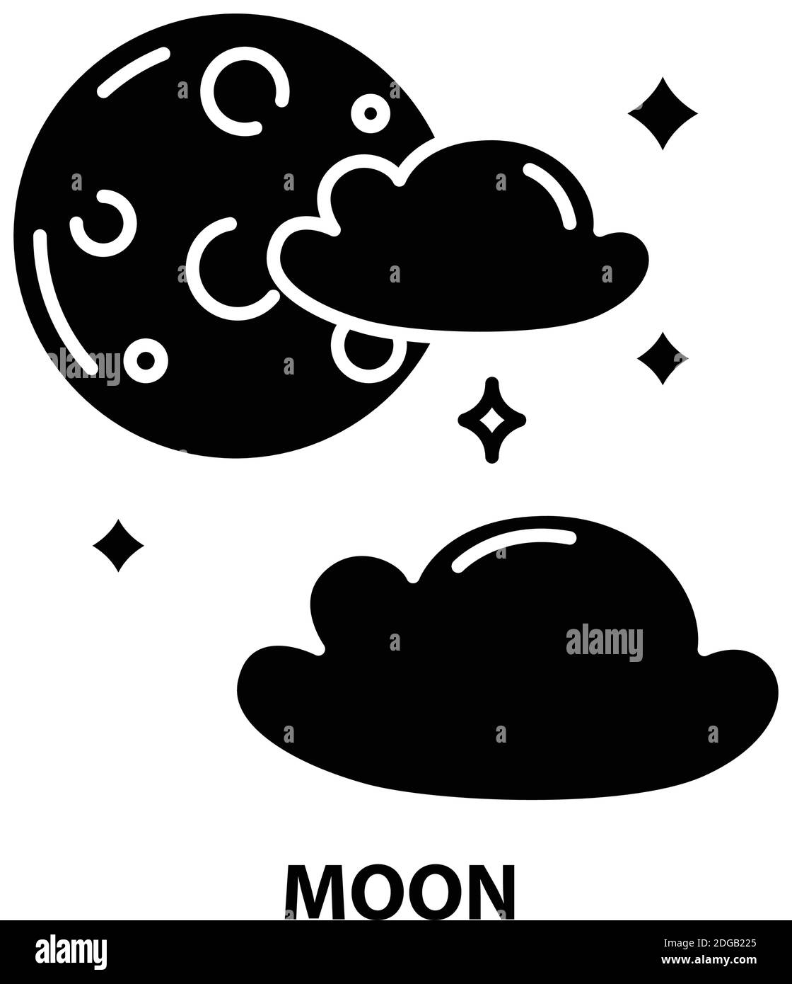 moon icon, black vector sign with editable strokes, concept illustration Stock Vector