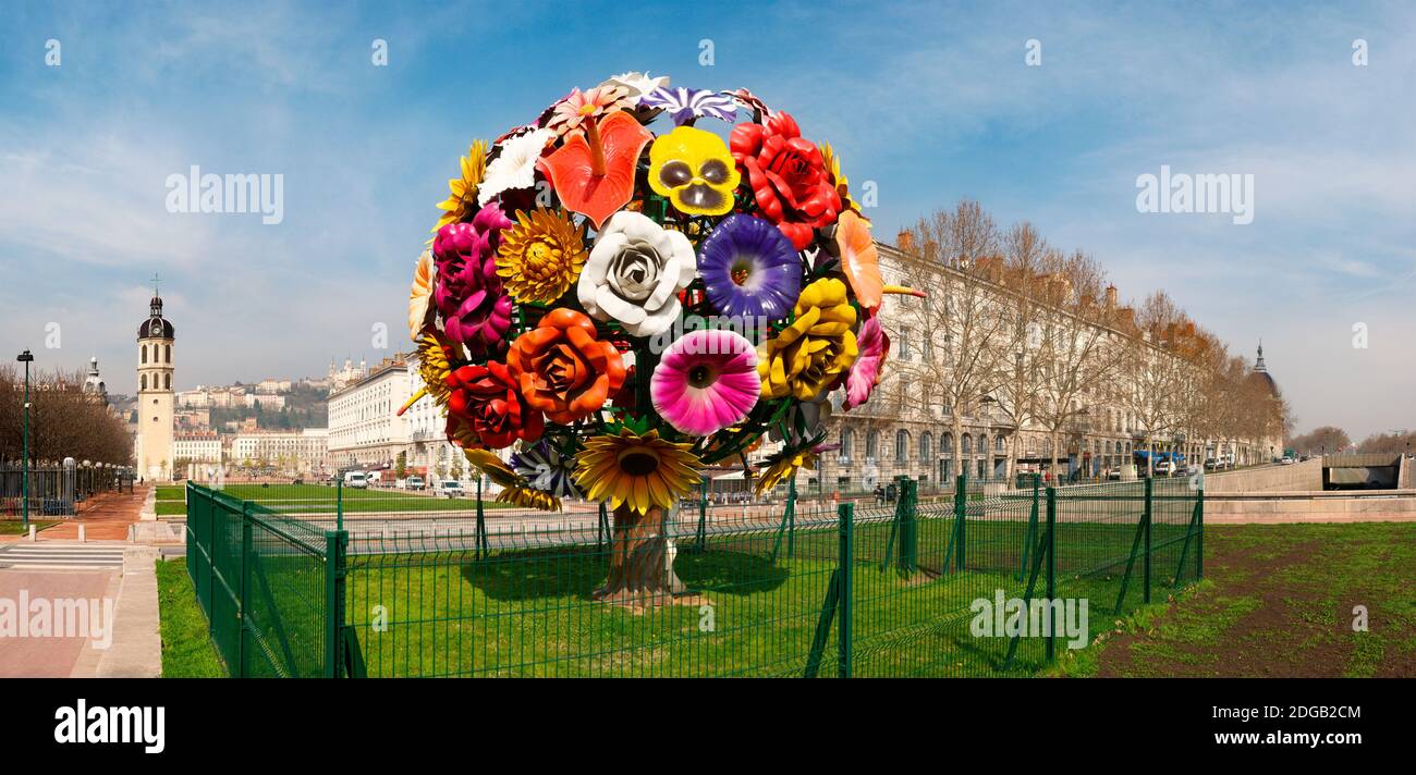 Flower tree sculpture at Place Antonin Poncet, Lyon, Rhone, Rhone-Alpes, France Stock Photo