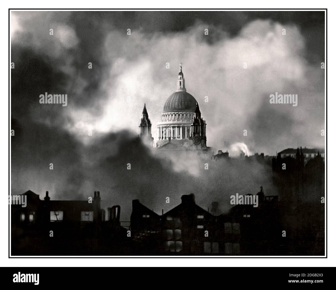 LONDON BLITZ WW2 SAINT PAULS CATHEDRAL NAZI GERMANY BOMBING St Paul's Survives. An iconic photograph of Saint Pauls Cathedral pre-planned and bravely taken in a night air raid 29/30th December 1940 by photographer Herbert Mason. This image became the symbol of resistance against the Nazi Germany Luftwaffe terror bombing of civilians. This photograph has been carefully restored and enhanced to re-create its original impact and quality. Stock Photo