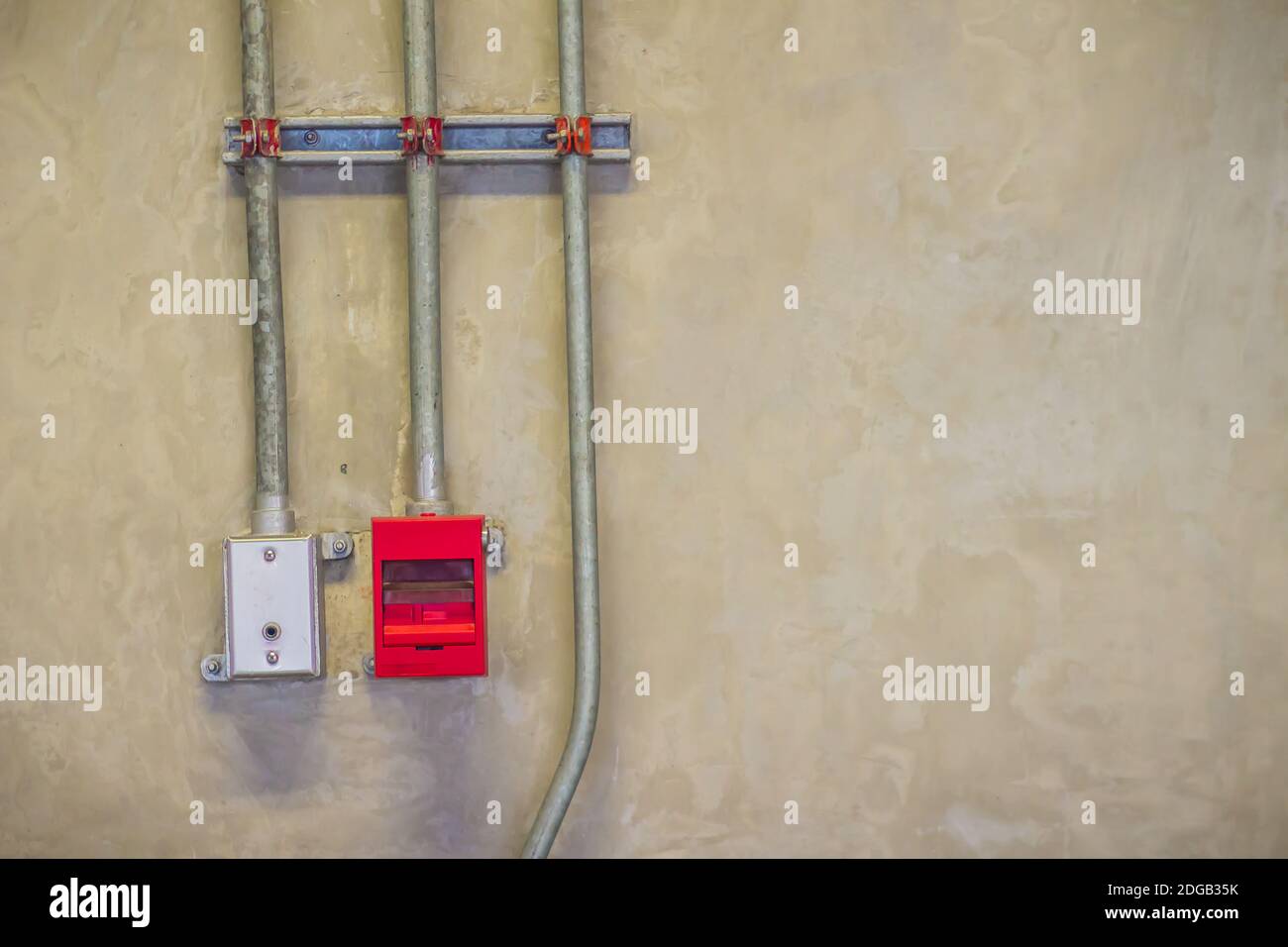 Red fire alarm pull box emergency and fire fighters telephone with