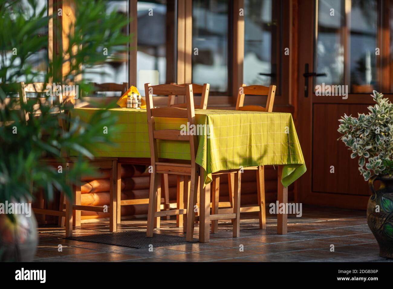 A cafe table in fresh air Stock Photo