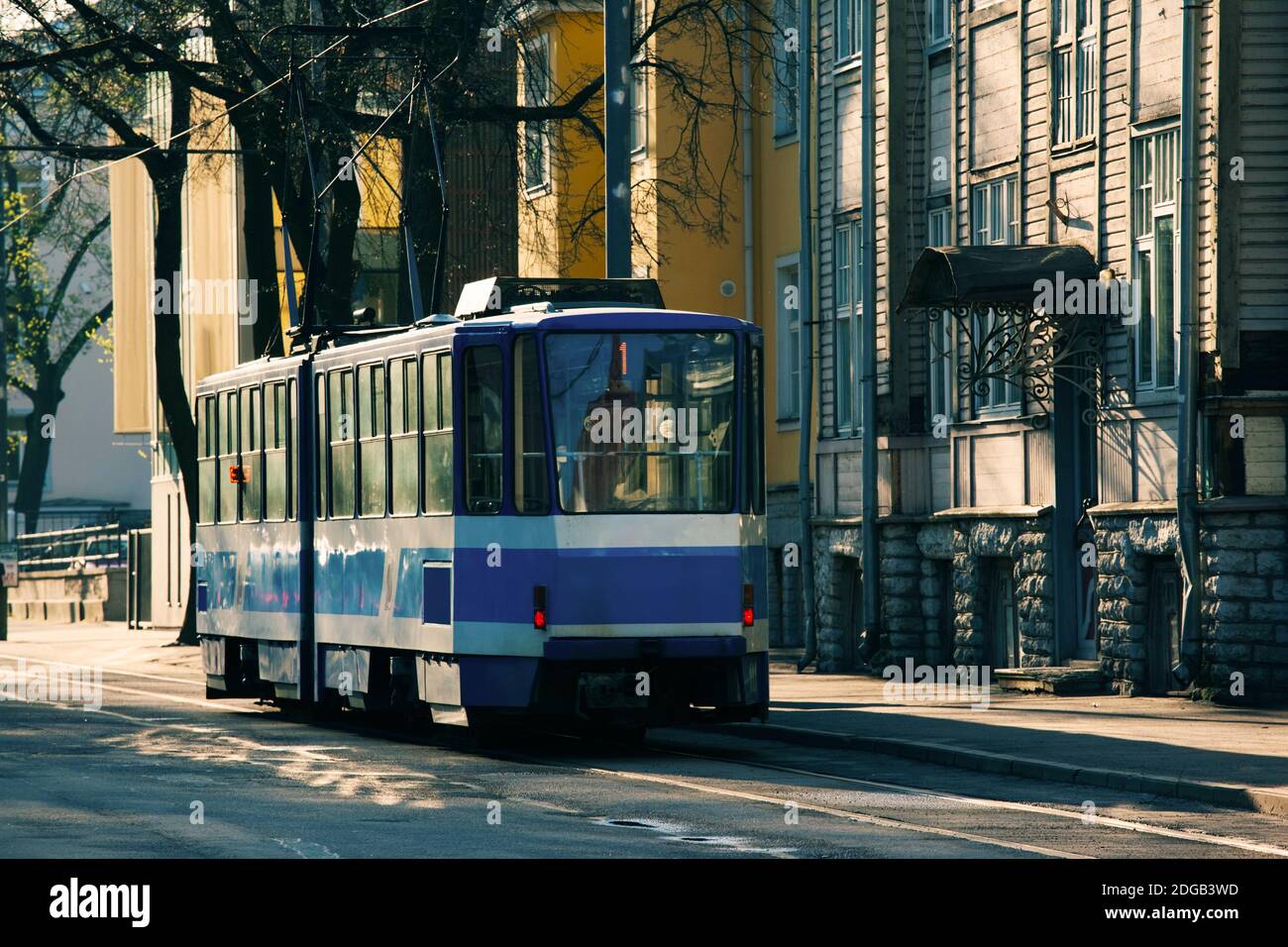 Tram on Weizenbergi Street, Kadriorg, Tallinn, Estonia Stock Photo