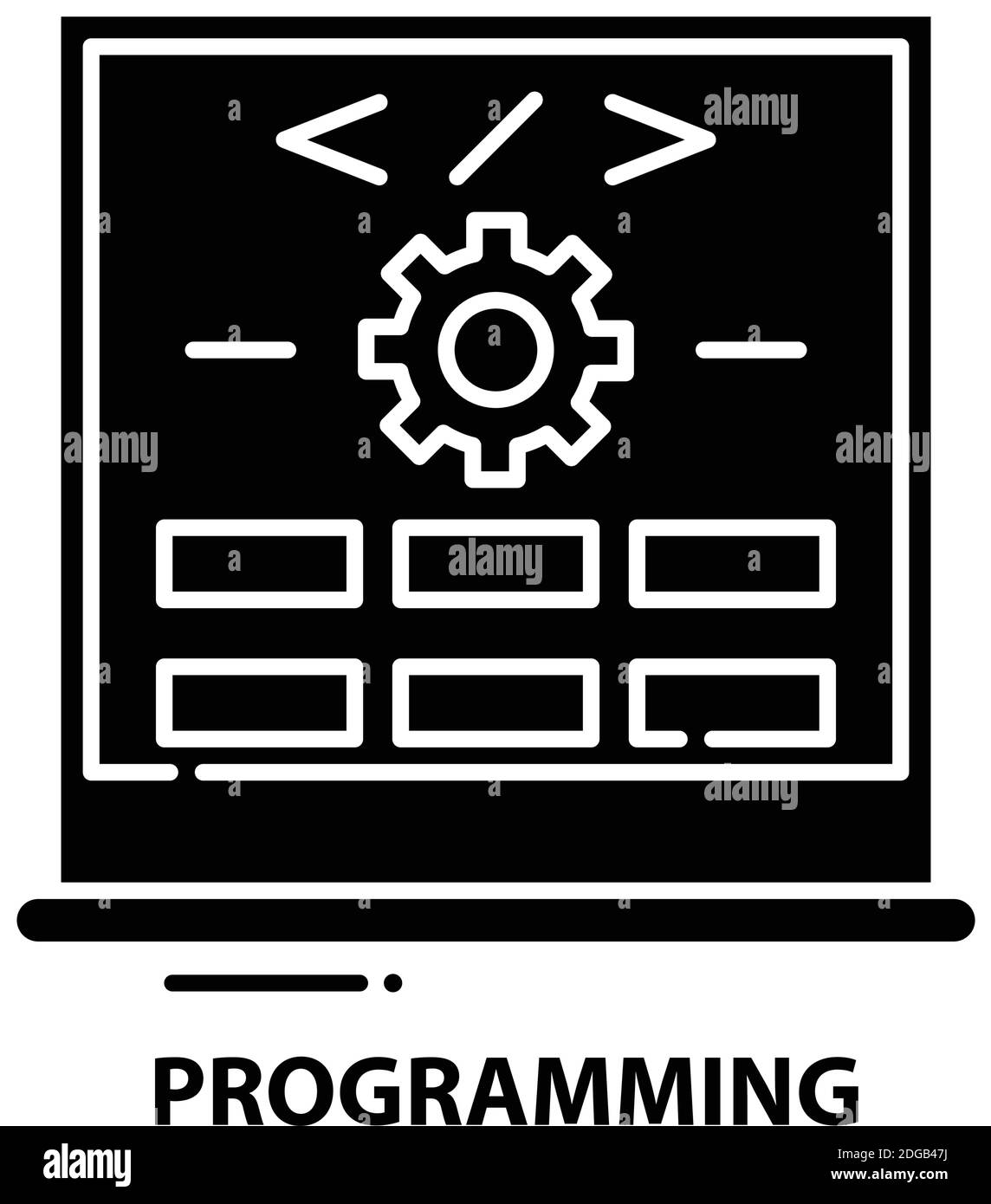programming icon, black vector sign with editable strokes, concept ...