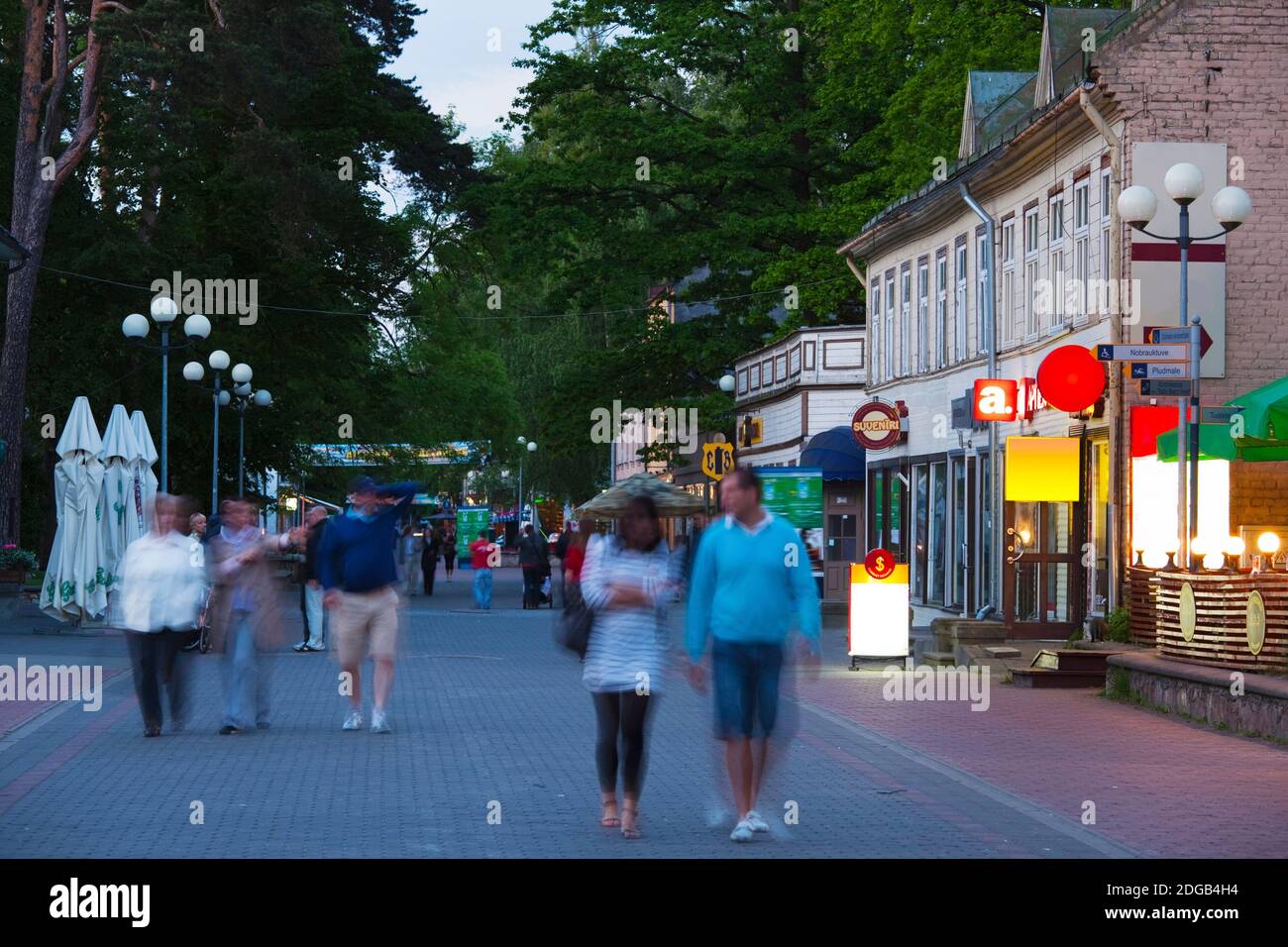 People on the street, Jomas Street, Majori Village, Jurmala, Latvia Stock Photo