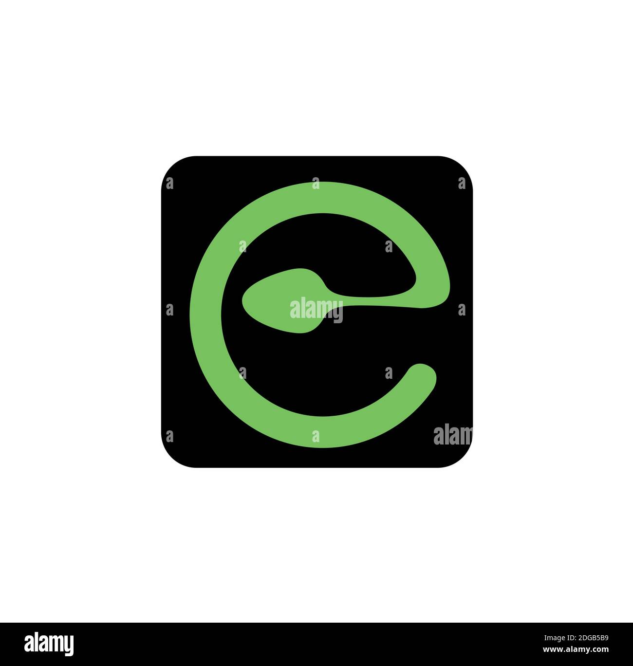 Green C with Spoon. C monogram on Black background. Stock Vector