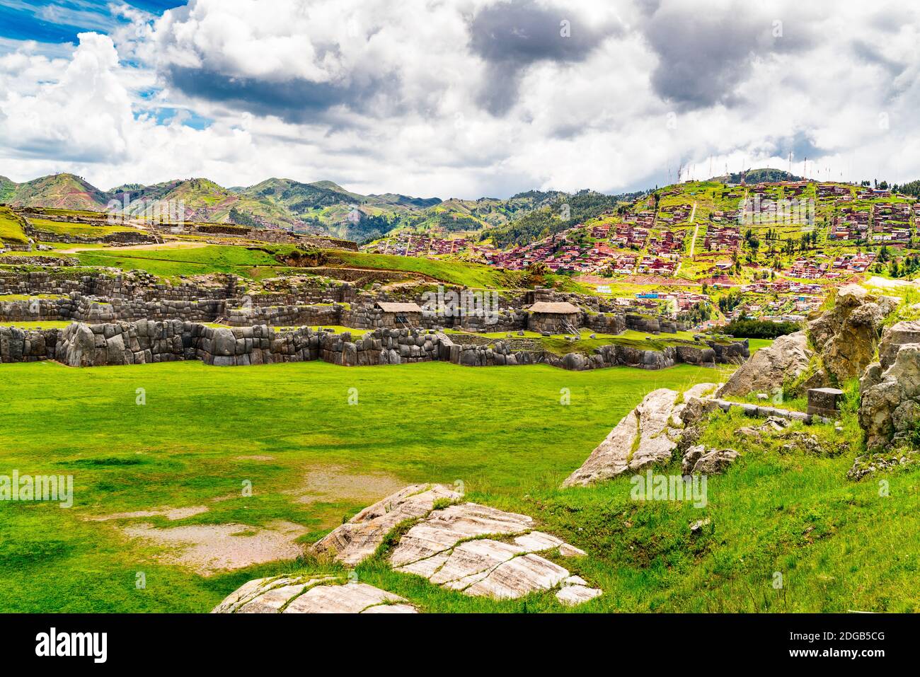 Saqsaywaman, a citadel on the northern outskirts of the city of Cusco Stock Photo