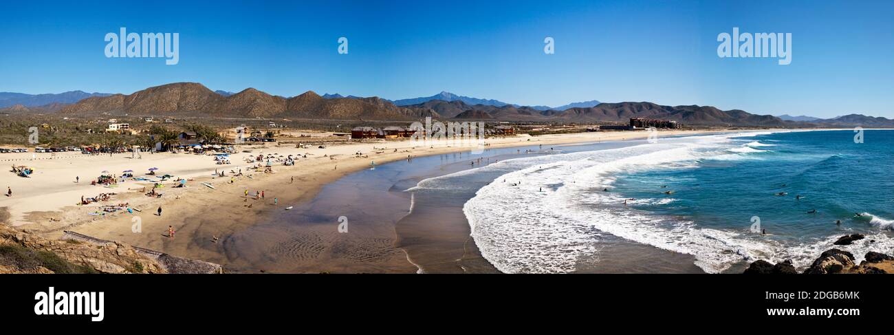 Tourists at Cerritos Beach, Todos Santos, Baja California Sur, Mexico Stock Photo