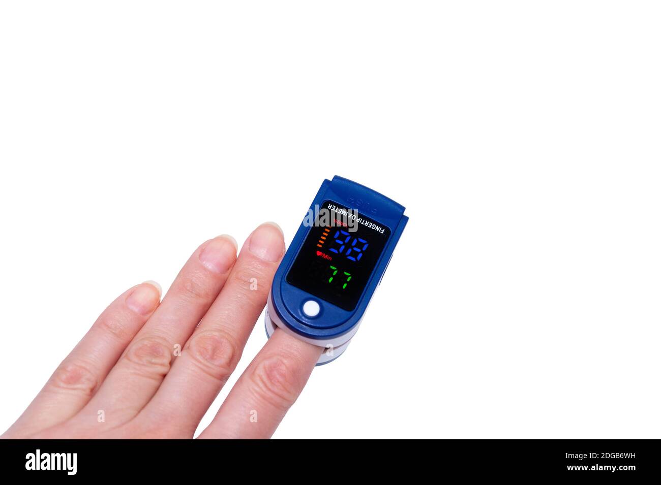 Pulse oximeter used to measure pulse rate and oxygen levels . Close up