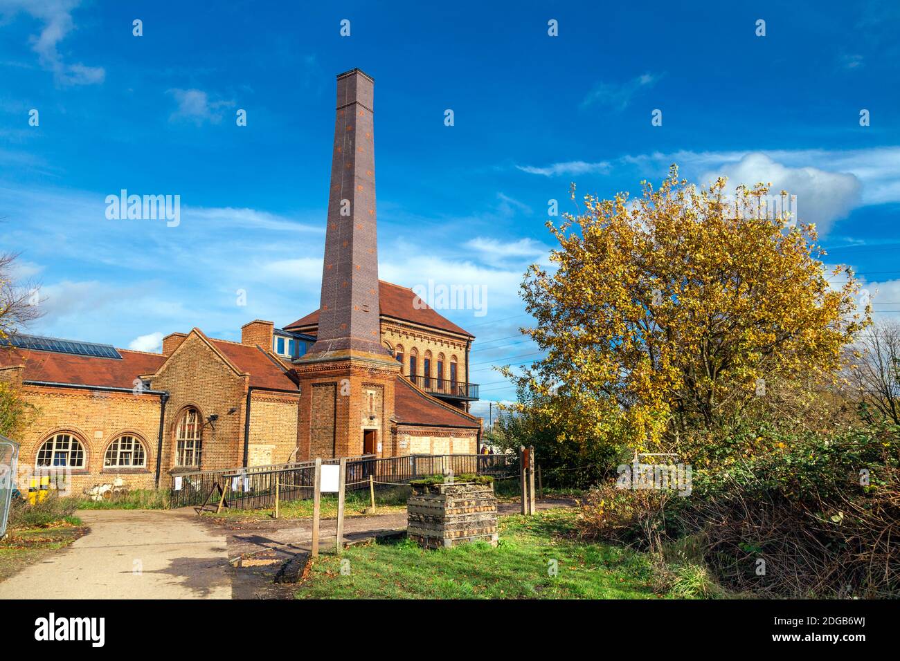 The Engine House with The Larder cafe inside Walthamstow Wetlands, Lea Valley Country Park, London, UK Stock Photo