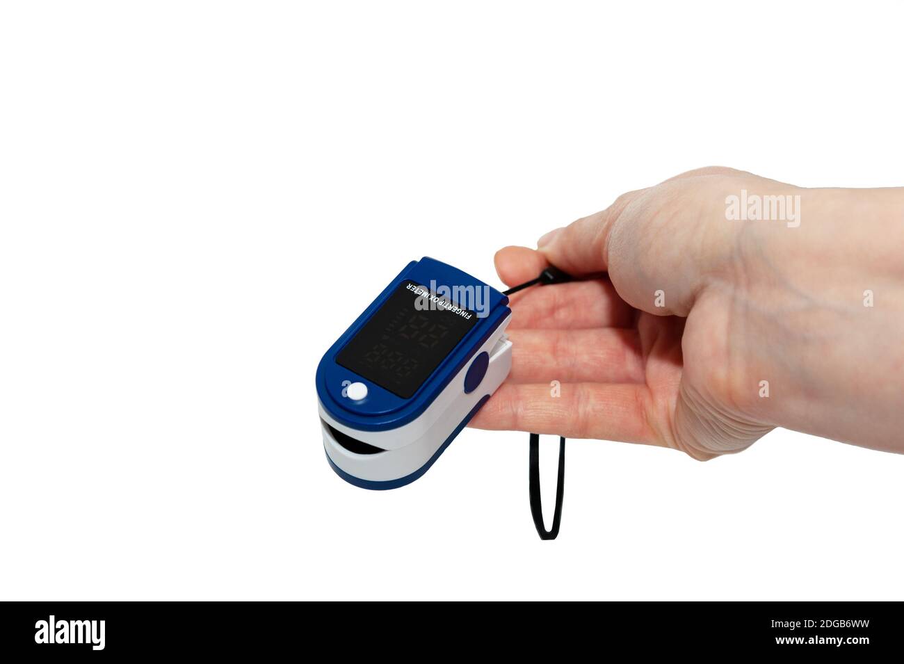 Pulse oximeter used to measure pulse rate and oxygen levels . Close up