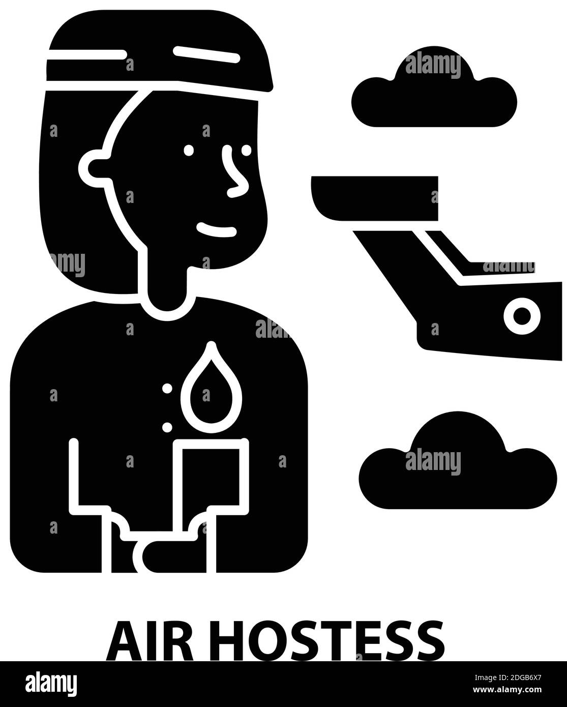 air hostess icon, black vector sign with editable strokes, concept illustration Stock Vector