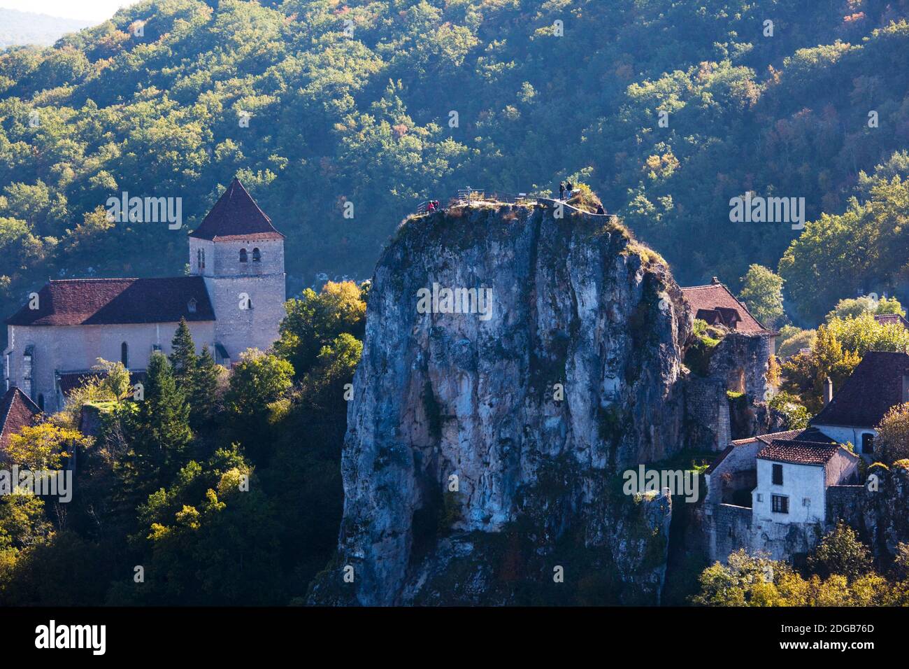 Ruins of the town chateau, St-Cirq-Lapopie, Lot, Midi-Pyrenees, France Stock Photo