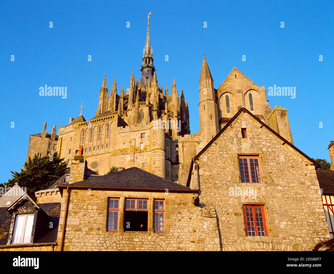 Low angle view of buildings at Mont Saint-Michel, Manche, Basse-Normandy, France Stock Photo