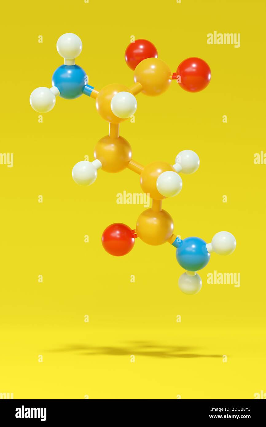 Glutamine (lglutamine, Gln, Q) amino acid molecule. 3D rendering. Ball
