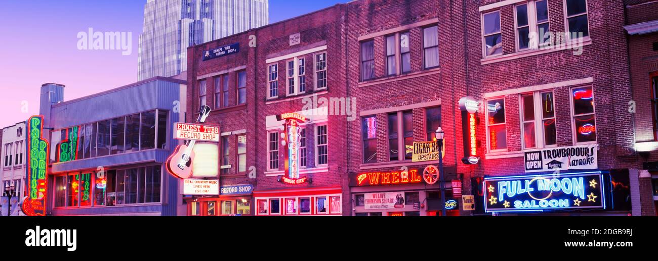 Neon signs on buildings, Nashville, Tennessee, USA Stock Photo Alamy