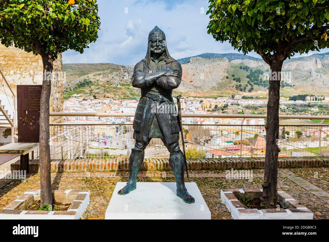 Bronze statue of Ali Al Attar, Aliatar, warden of Loja from 1462 until his death in the battle of Lucena, is remembered for his military prestige. Acc Stock Photo