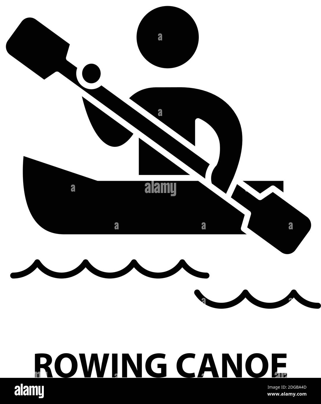 rowing canoe icon, black vector sign with editable strokes, concept illustration Stock Vector