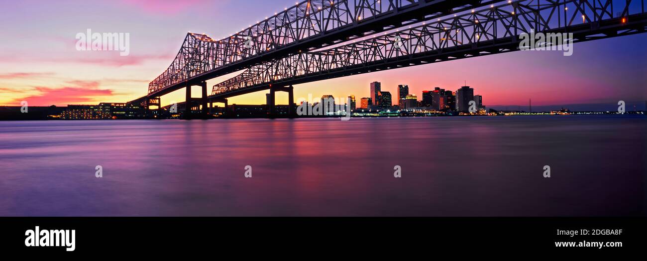 Twins bridge over a river, Crescent City Connection Bridge, River Mississippi, New Orleans, Louisiana, USA Stock Photo