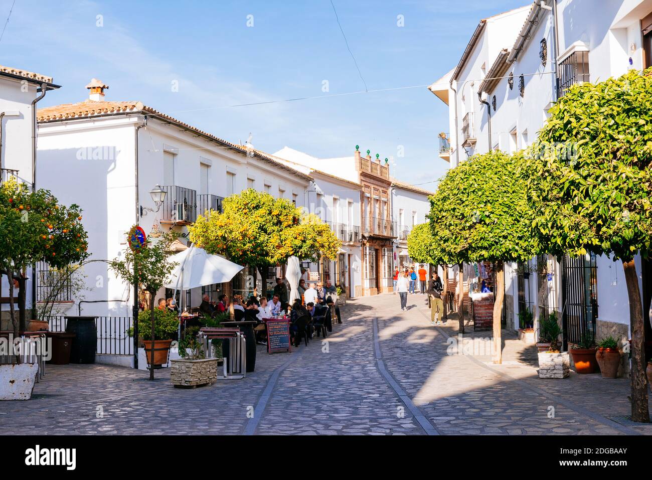 View of the lively San Juan street. Zahara de la Sierra Cádiz ...