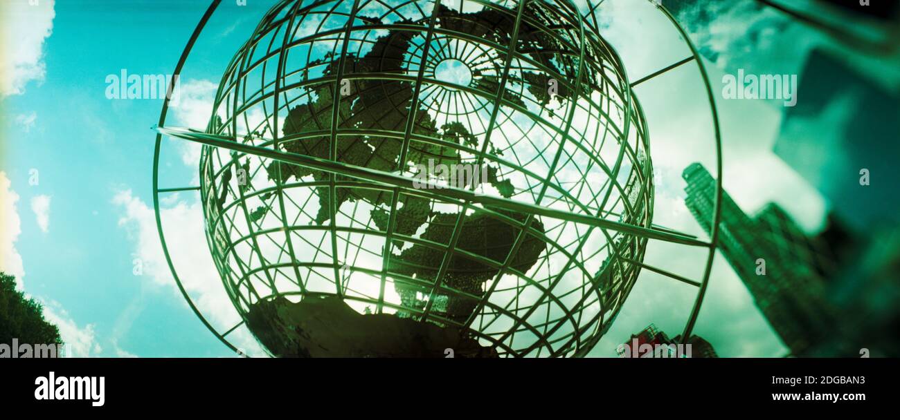 Steel globe at the Trump International Hotel And Tower, Columbus Circle, Manhattan, New York City, New York State, USA Stock Photo