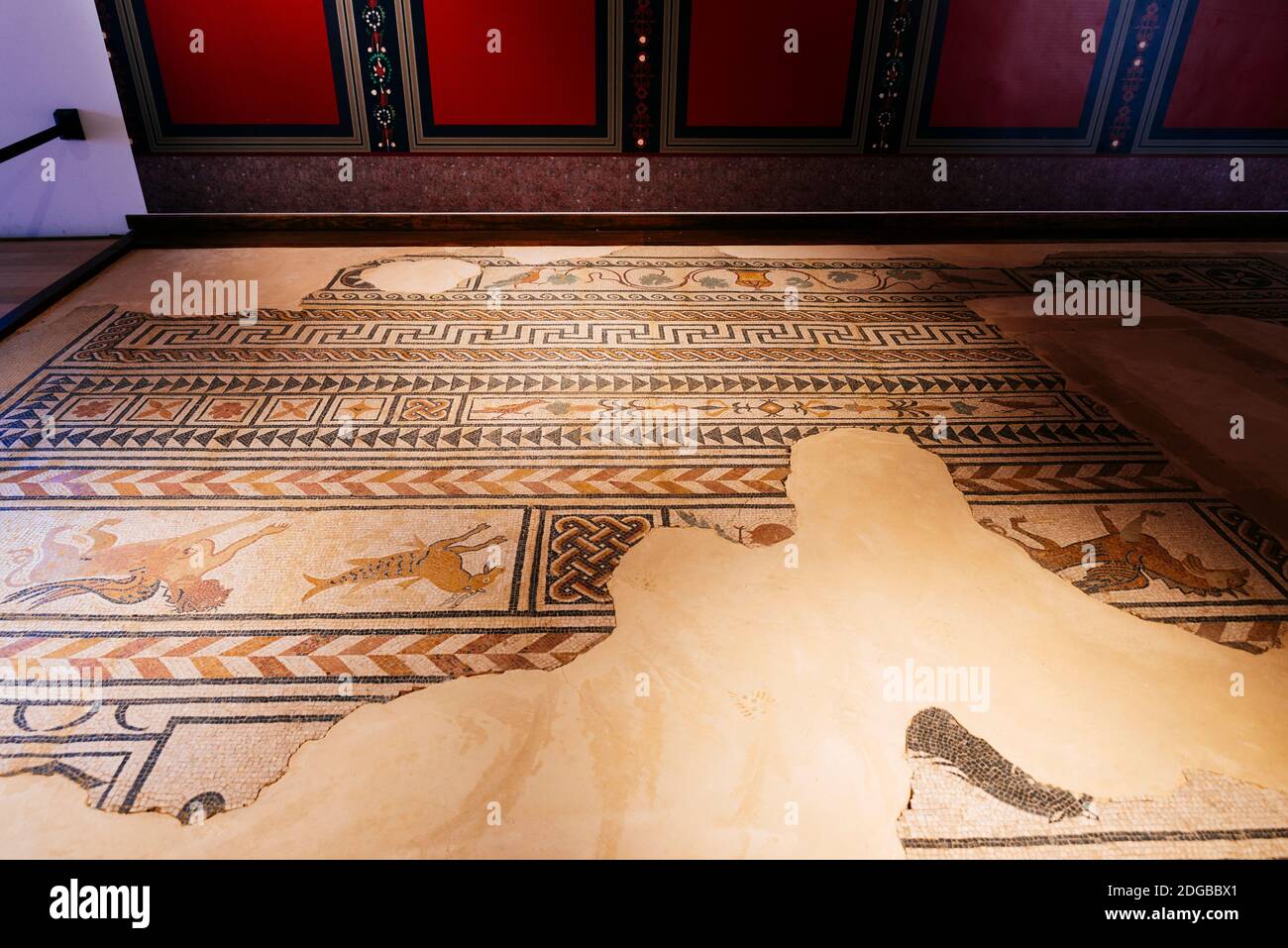 Mosaic of San Gil, exposed in one of the rooms of the Ducal Palace, dates from the 2nd century. Ducal Palace - Palacio Ducal. Currently multidisciplin Stock Photo