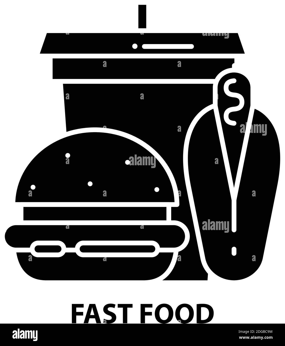 fast food icon, black vector sign with editable strokes, concept ...