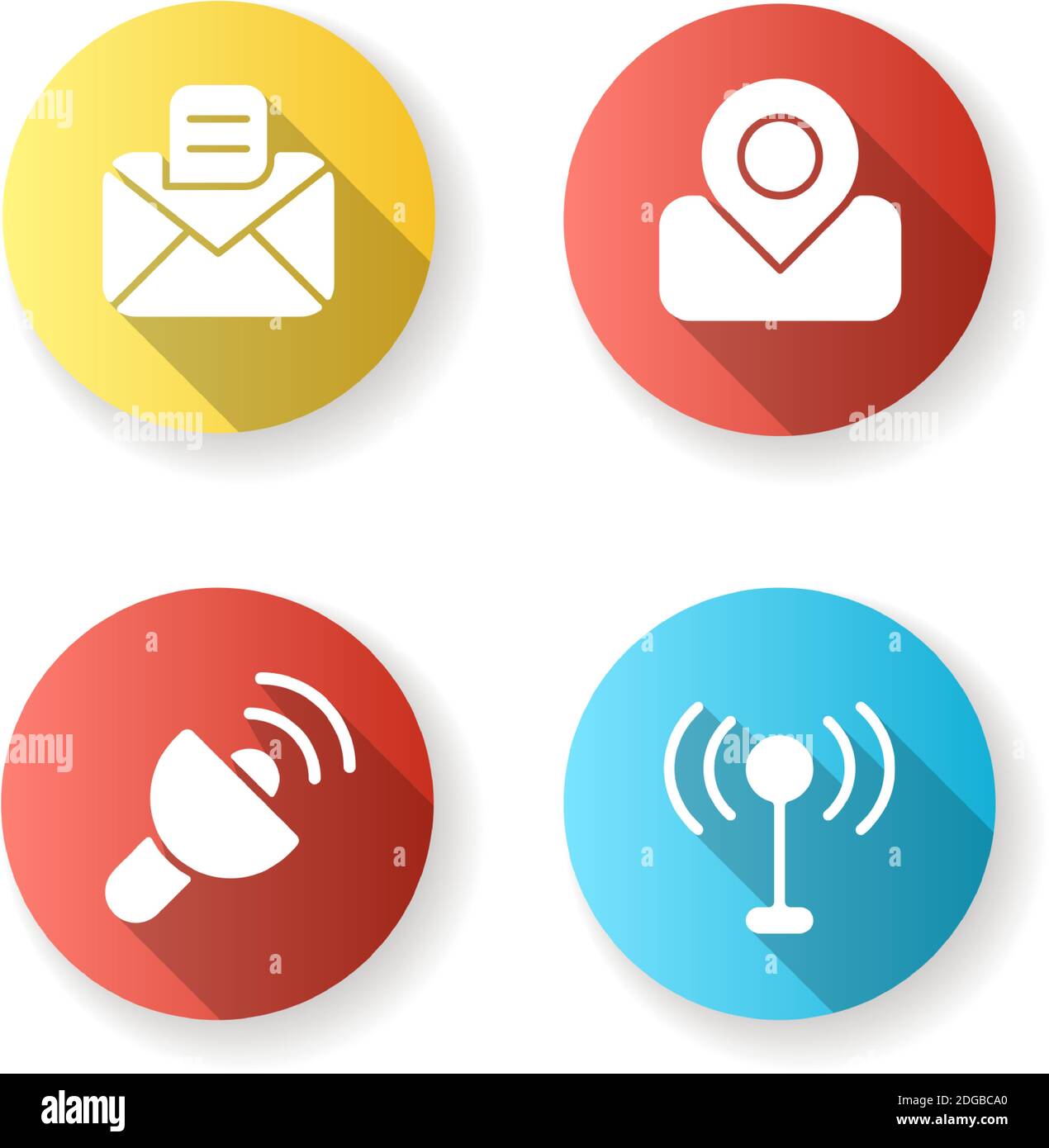 Mobile interface flat design long shadow glyph icons set Stock Vector