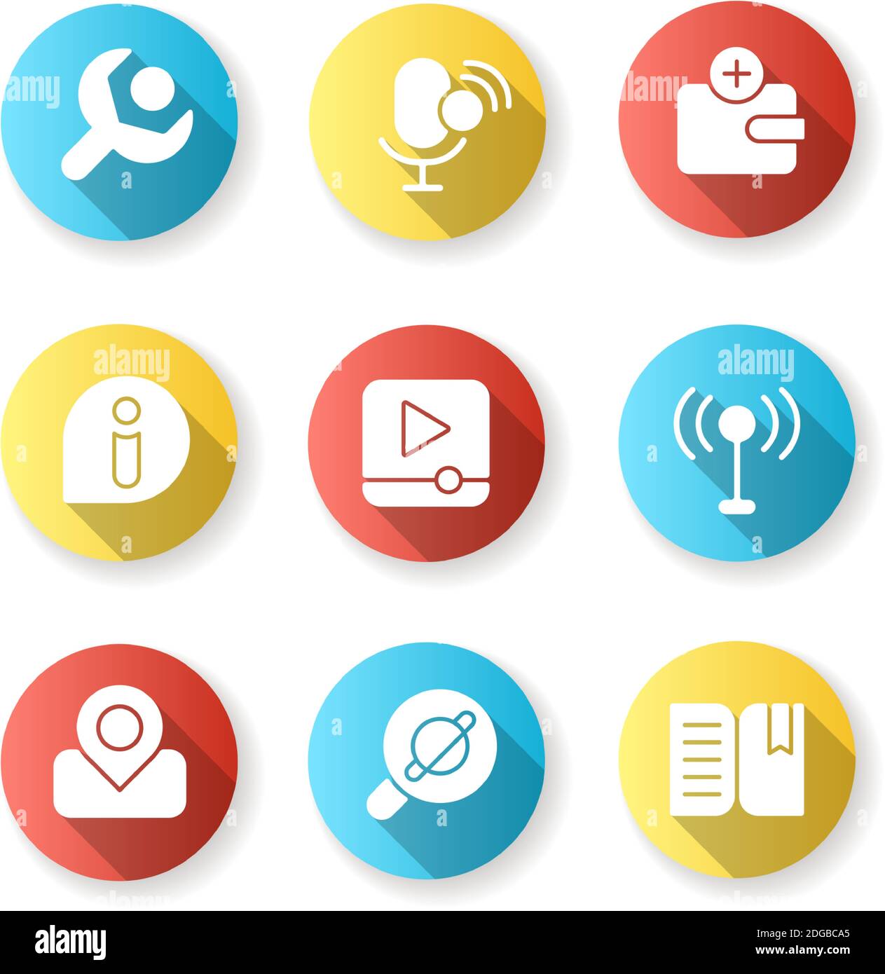 Smartphone interface flat design long shadow glyph icons set Stock Vector