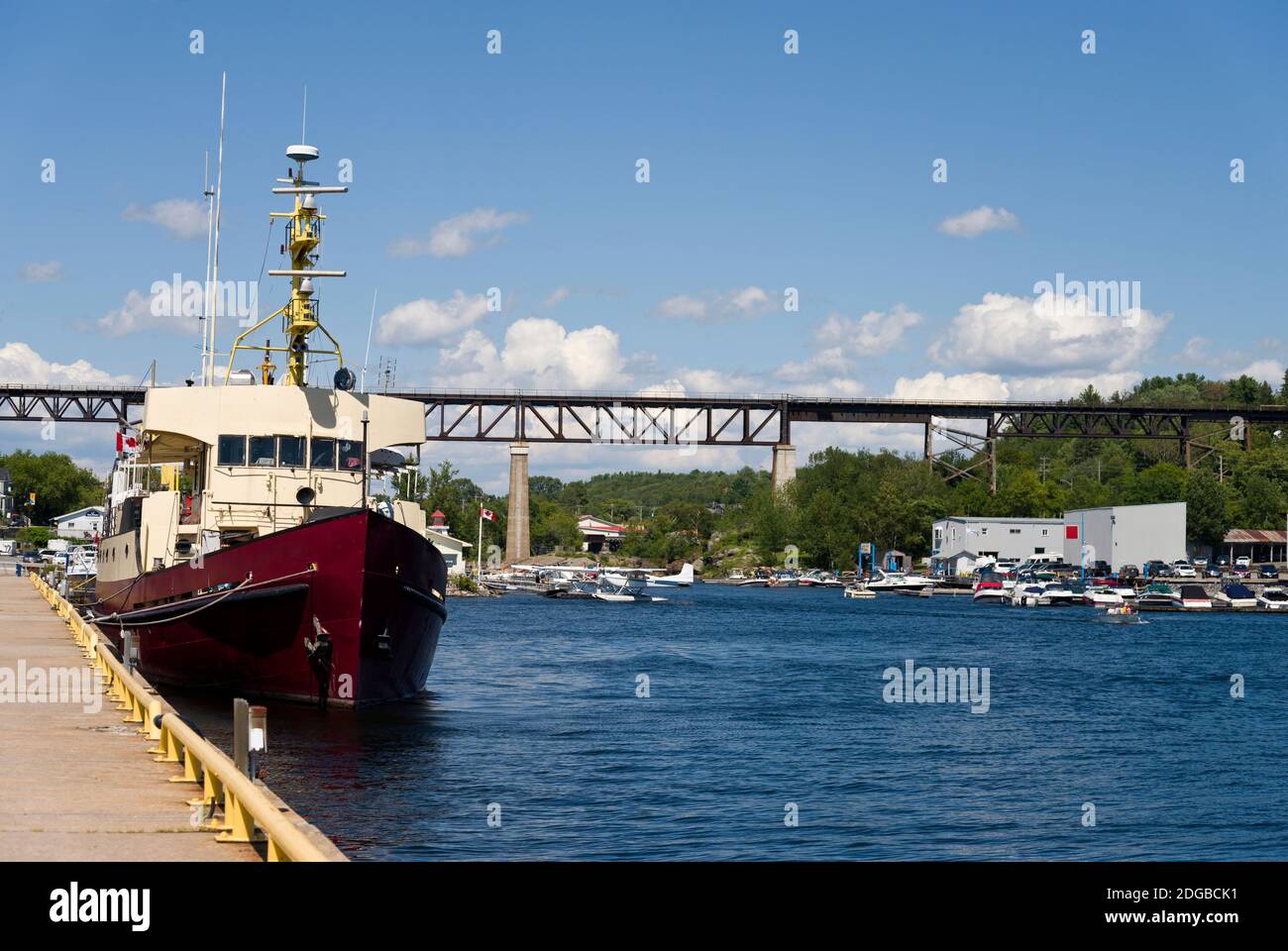 Ship at a harbor, Parry Sound Harbor, Parry Sound, Ontario, Canada Stock Photo