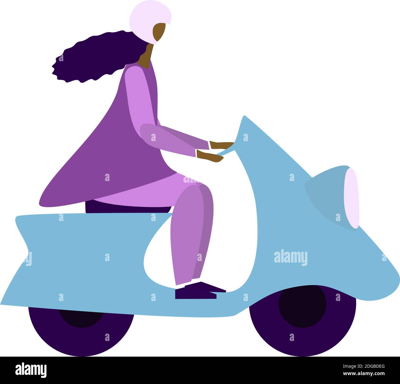 Woman in helmet riding a scooter. Isolated vector illustration on white background. Flat style. Stock Vector