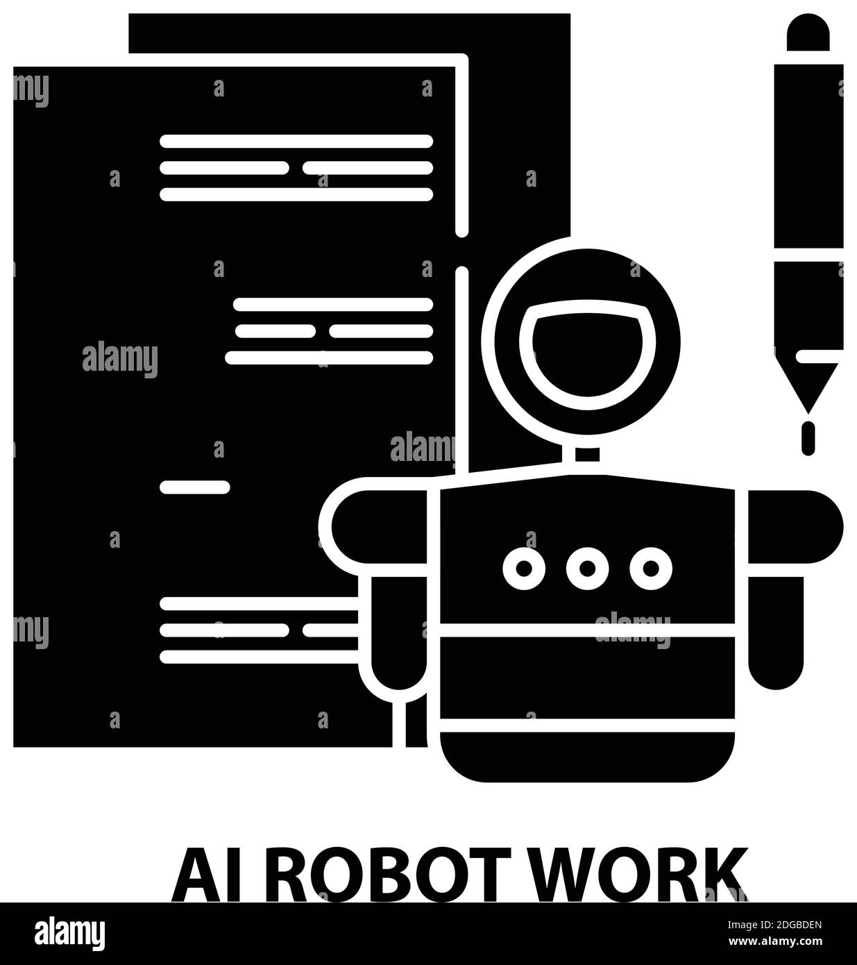 ai robot work icon, black vector sign with editable strokes, concept illustration Stock Vector
