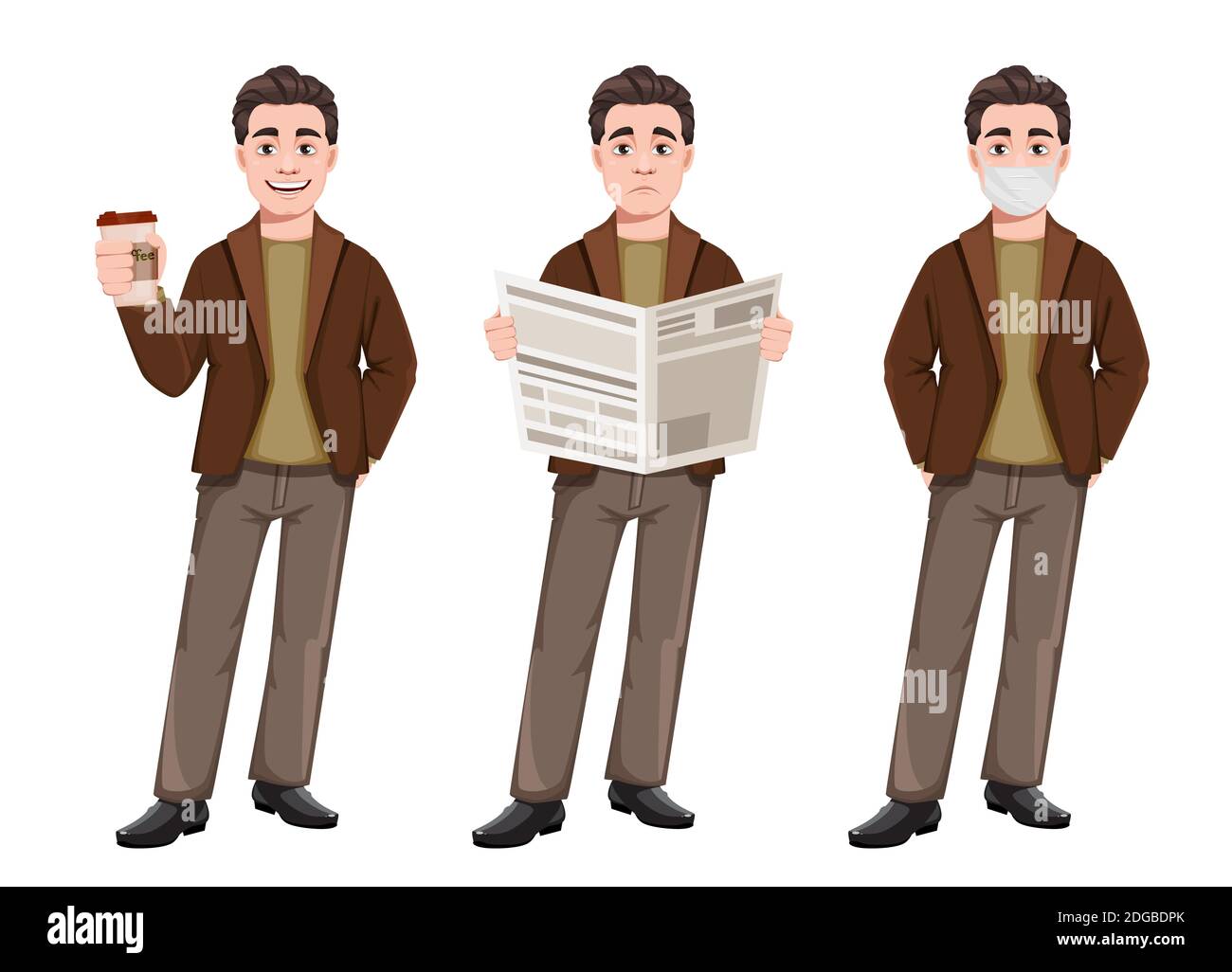 Stock vector businessman cartoon character in flat style, set of three ...
