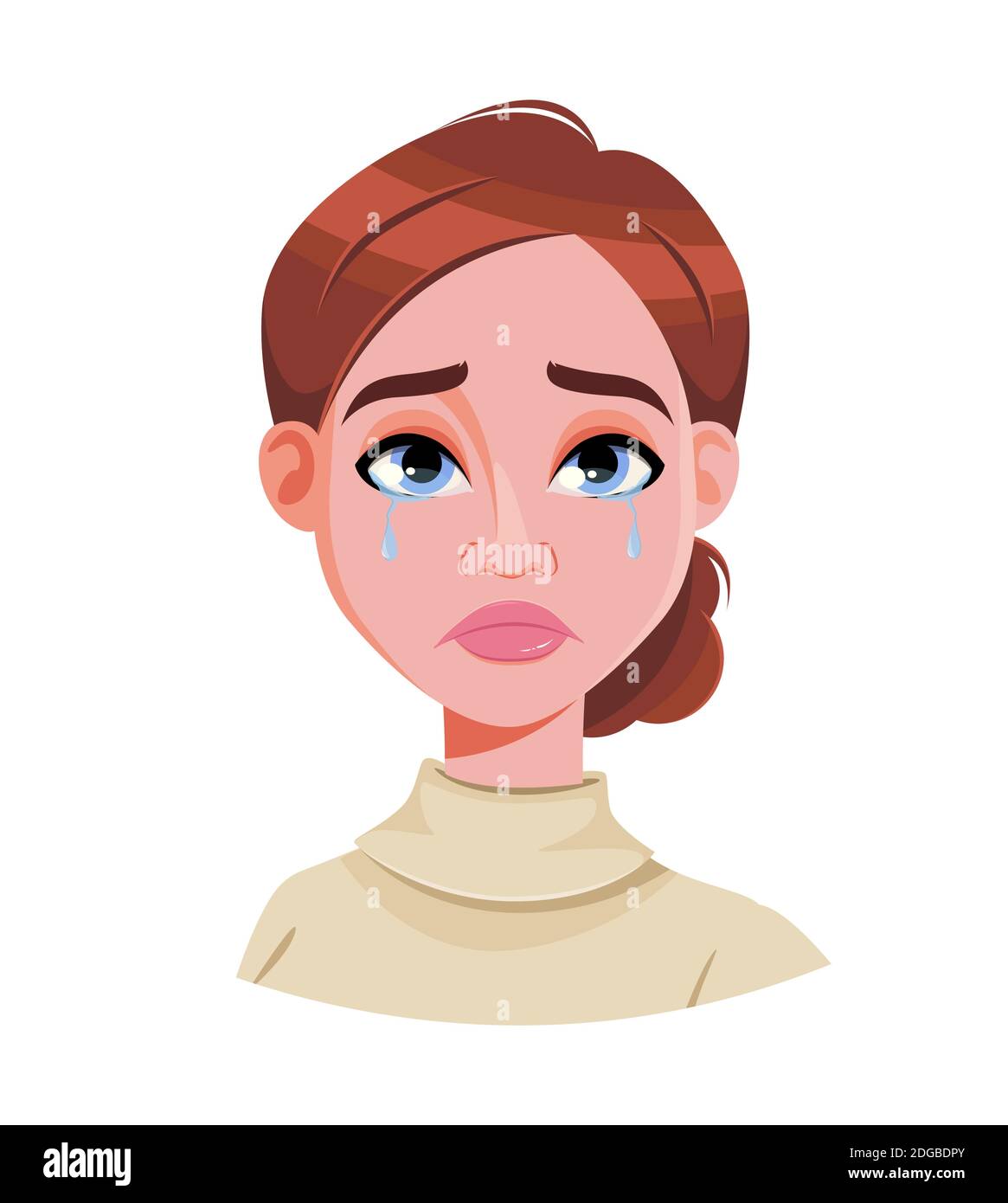 Stock vector. Face expression of brown haired woman, crying. Female ...