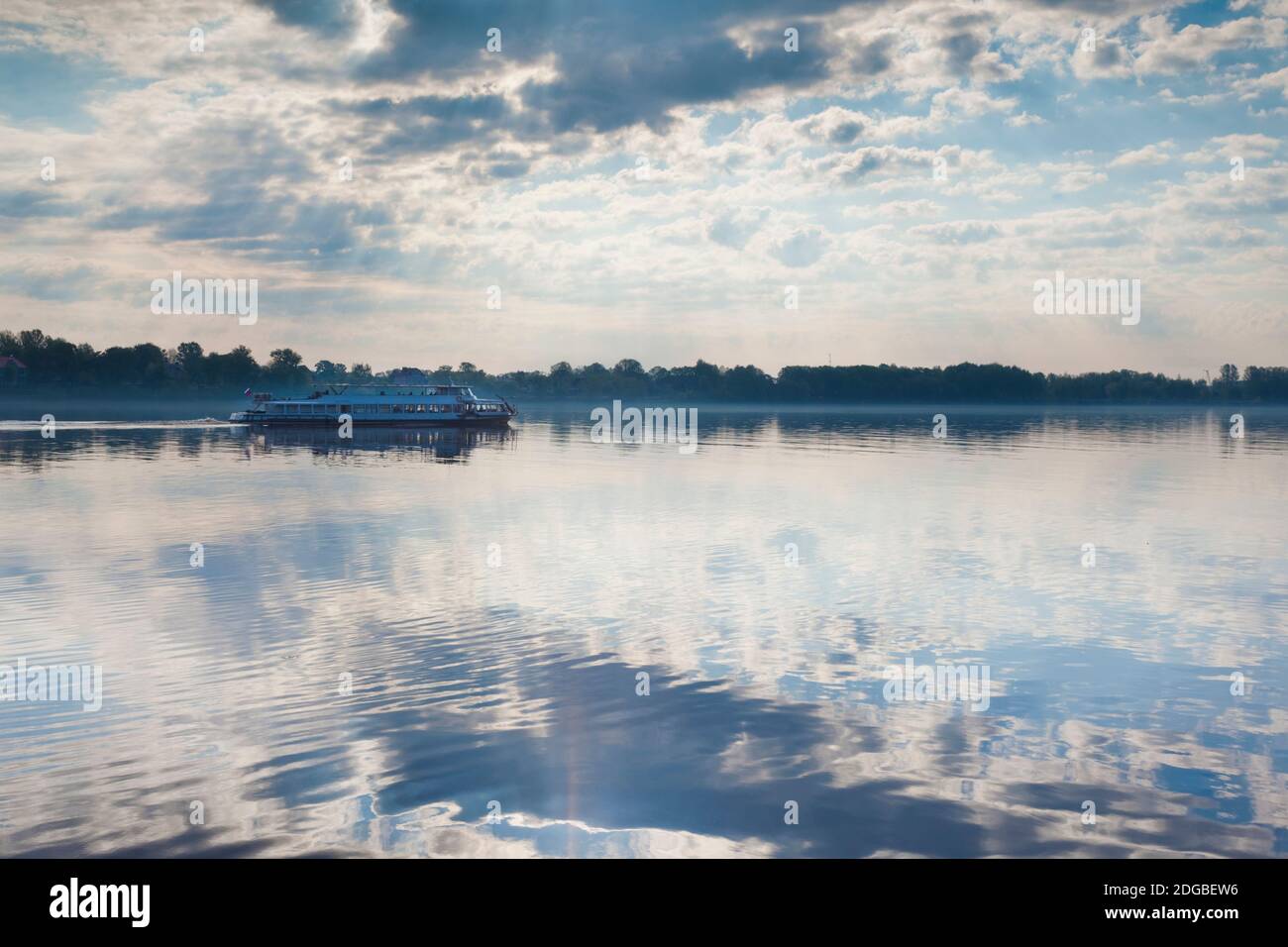 Riverboat in river, Volga Riverfront, Yaroslavl, Russia Stock Photo