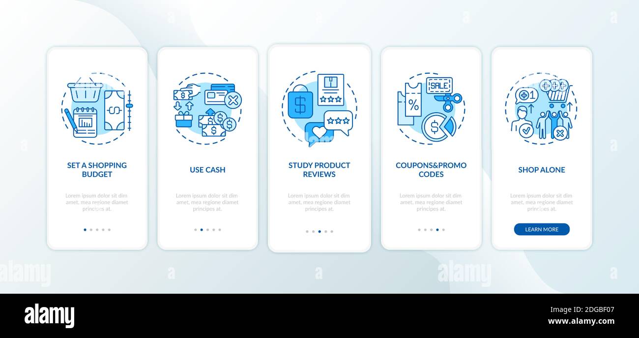 Shopping tips onboarding mobile app page screen with concepts Stock Vector