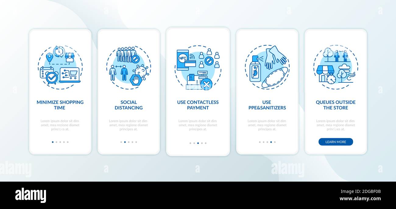 Safe shopping tips onboarding mobile app page screen with concepts Stock Vector