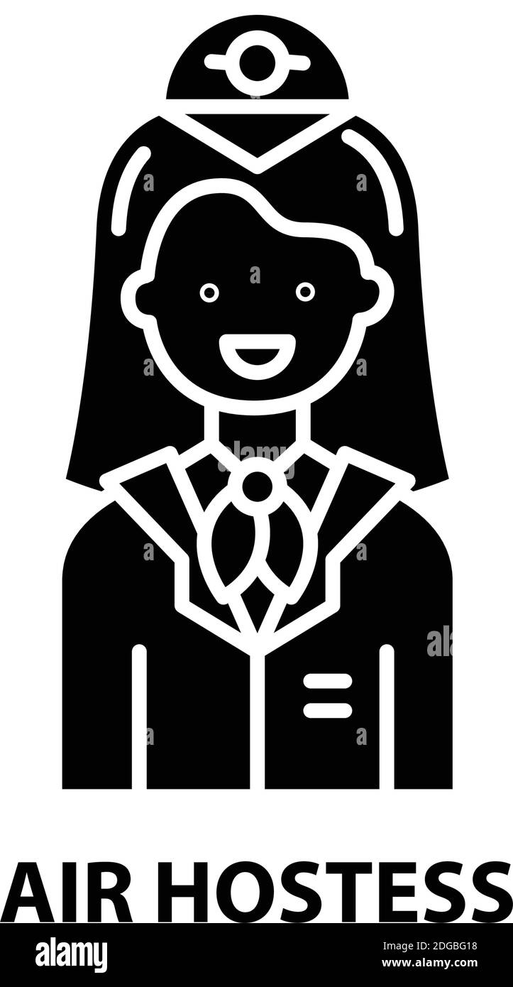 air hostess symbol icon, black vector sign with editable strokes, concept illustration Stock Vector