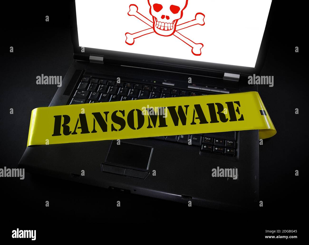 Ramsomware computer crime scene tape Stock Photo