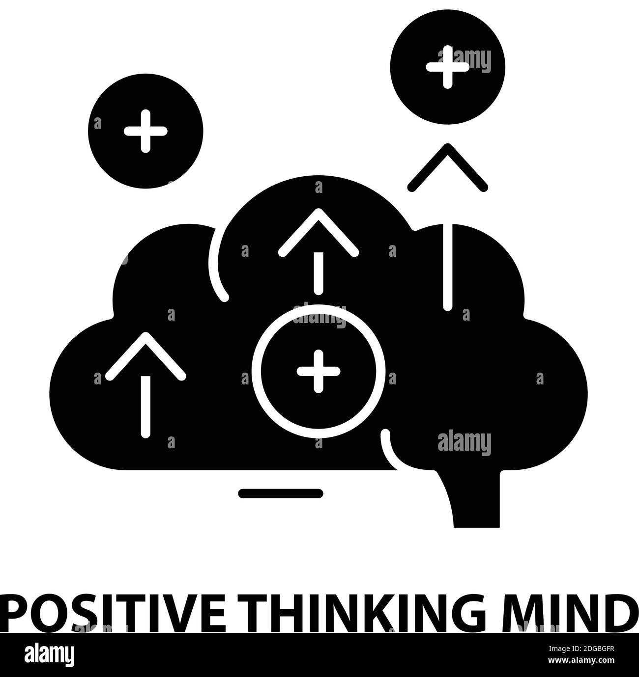 positive thinking mind icon, black vector sign with editable strokes, concept illustration Stock Vector